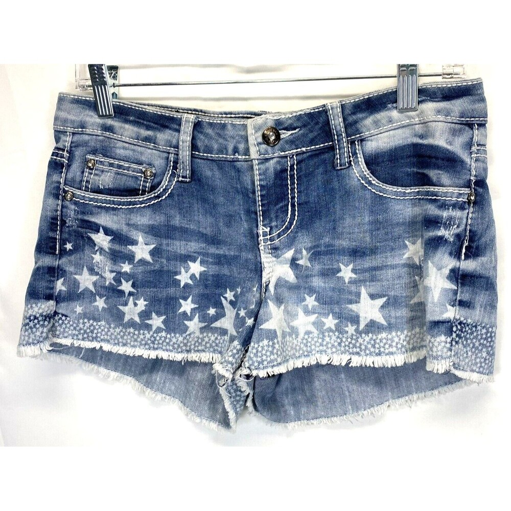 Klip Jeans Shorties Womens Size 5 (32x2) Denim 5 Pocket Stretch Rhinestone Stars